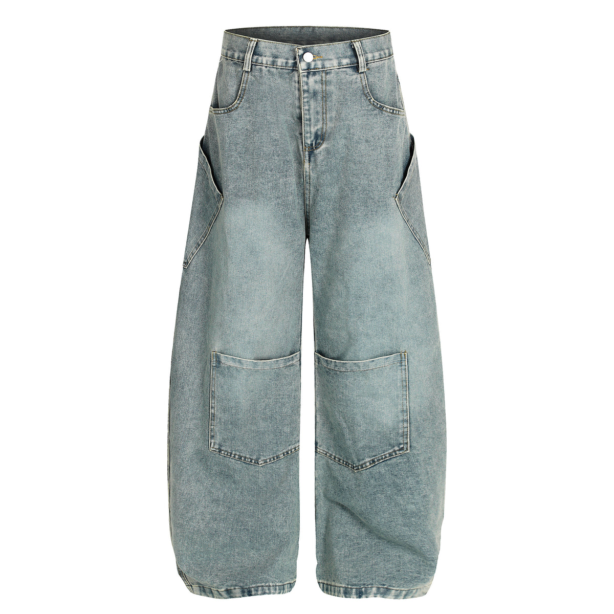 Multi Pocket Barrel Leg Jeans High Waist Washed Wide Leg Denim Cargo Streetwear Y2K Casual Pants | Cargo Barrel - Seldom Seen Styles