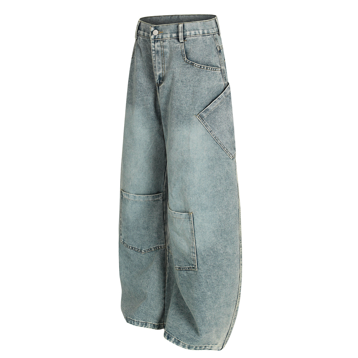 Multi Pocket Barrel Leg Jeans High Waist Washed Wide Leg Denim Cargo Streetwear Y2K Casual Pants | Cargo Barrel - Seldom Seen Styles