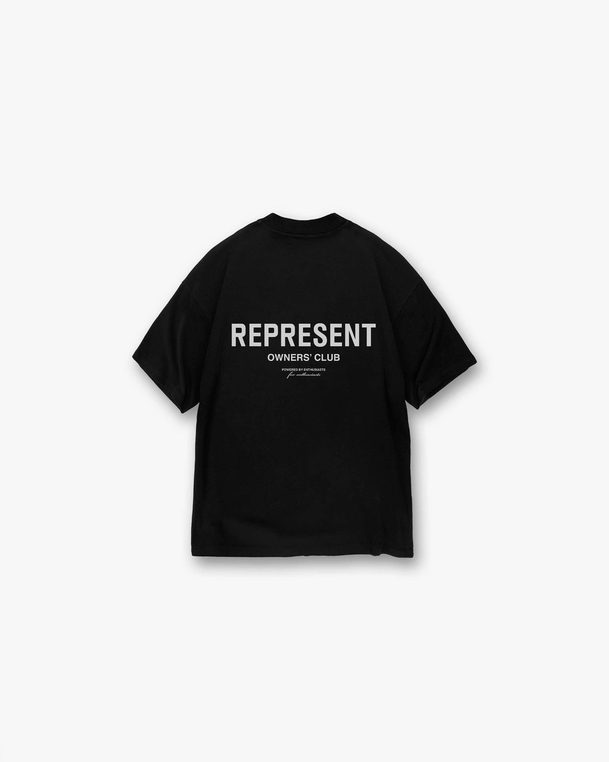 Front product image of a mens black t-shirt on a plain white background | Represent Owners Club T-Shirt in Black | True to size fit mens t-shirt | Owners Club T-Shirts | Represent Clo