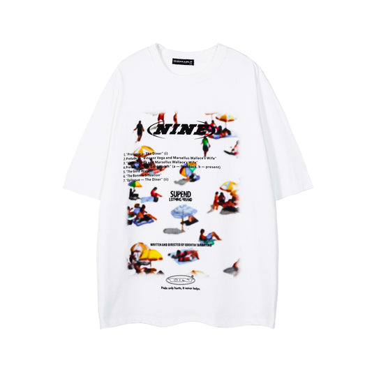 NINE Supend Beach Collage Graphic Oversized Tee Movie Tracklist Print Streetwear Short Sleeve T-Shirt - Seldom Seen Styles