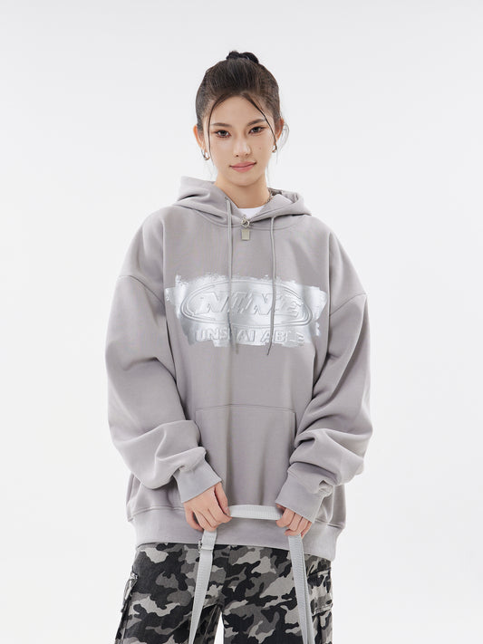 NINE Unshakable Iridescent Logo Oversized Hoodie Drawstring Kangaroo Pocket Streetwear Sweatshirt - Seldom Seen Styles