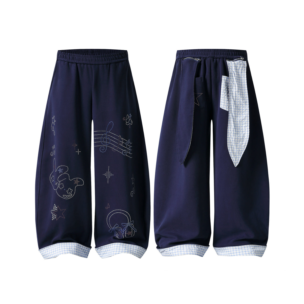 Navy Wide-Leg Sweatpants with Bunny Graphic - Seldom Seen Styles