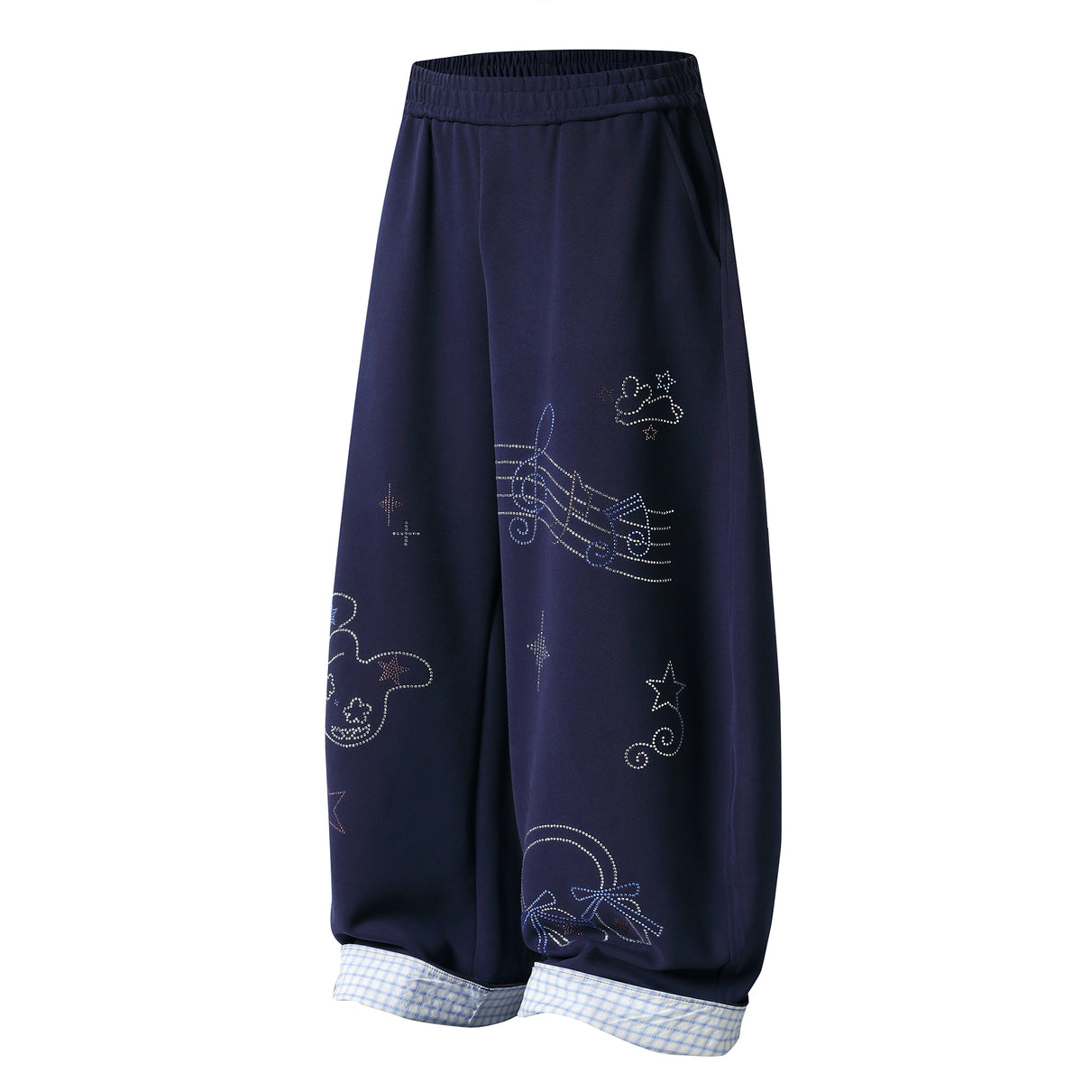 Navy Wide-Leg Sweatpants with Bunny Graphic - Seldom Seen Styles