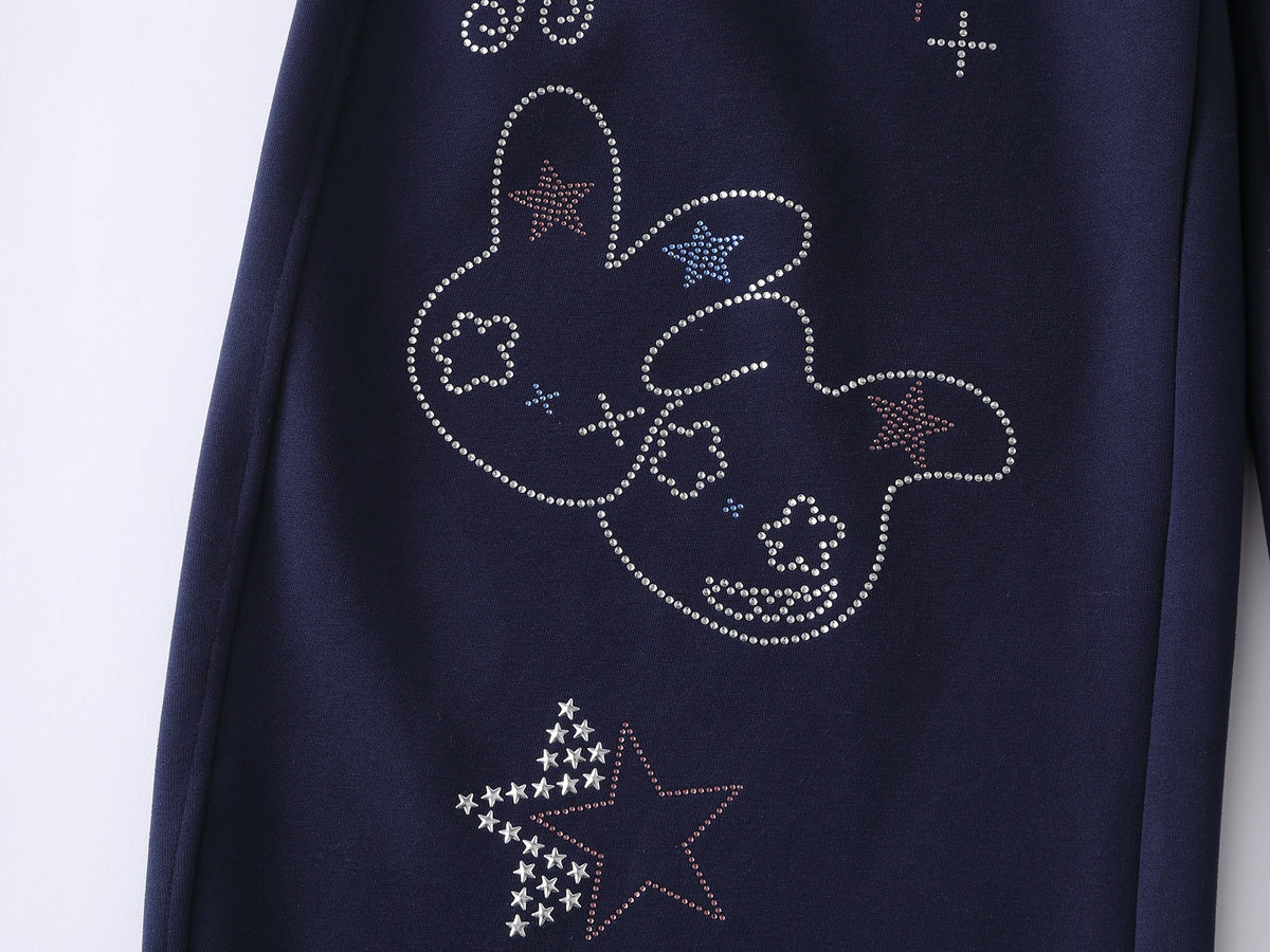 Navy Wide-Leg Sweatpants with Bunny Graphic - Seldom Seen Styles