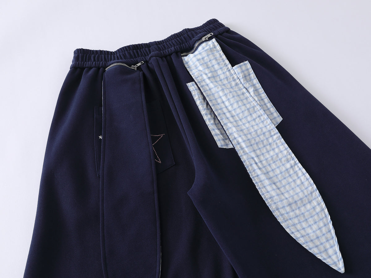 Navy Wide-Leg Sweatpants with Bunny Graphic - Seldom Seen Styles
