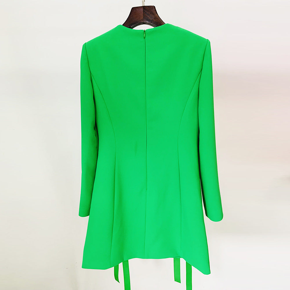 Neela Bowknot Mini Dress  Tie Casual Round Neck Long Sleeve Dress - Seldom Seen Styles