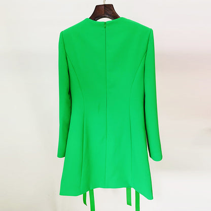 Neela Bowknot Mini Dress  Tie Casual Round Neck Long Sleeve Dress