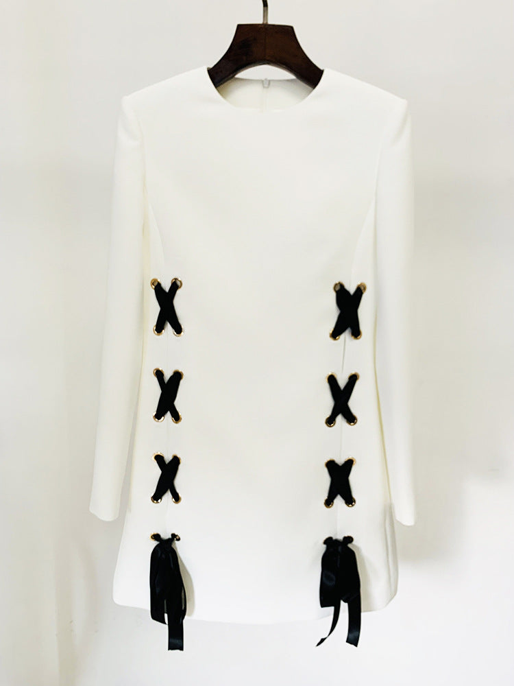 Neela Bowknot Mini Dress  Tie Casual Round Neck Long Sleeve Dress - Seldom Seen Styles