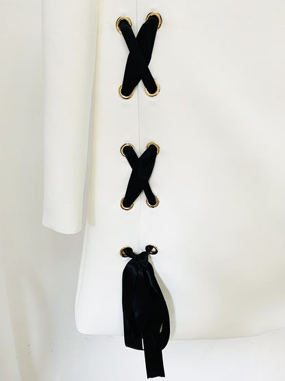 Neela Bowknot Mini Dress  Tie Casual Round Neck Long Sleeve Dress