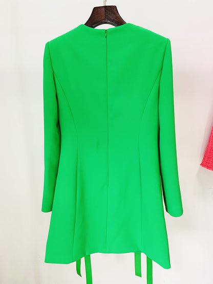 Neela Bowknot Mini Dress  Tie Casual Round Neck Long Sleeve Dress