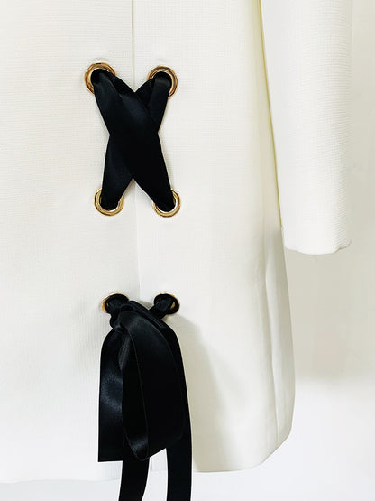 Neela Bowknot Mini Dress  Tie Casual Round Neck Long Sleeve Dress