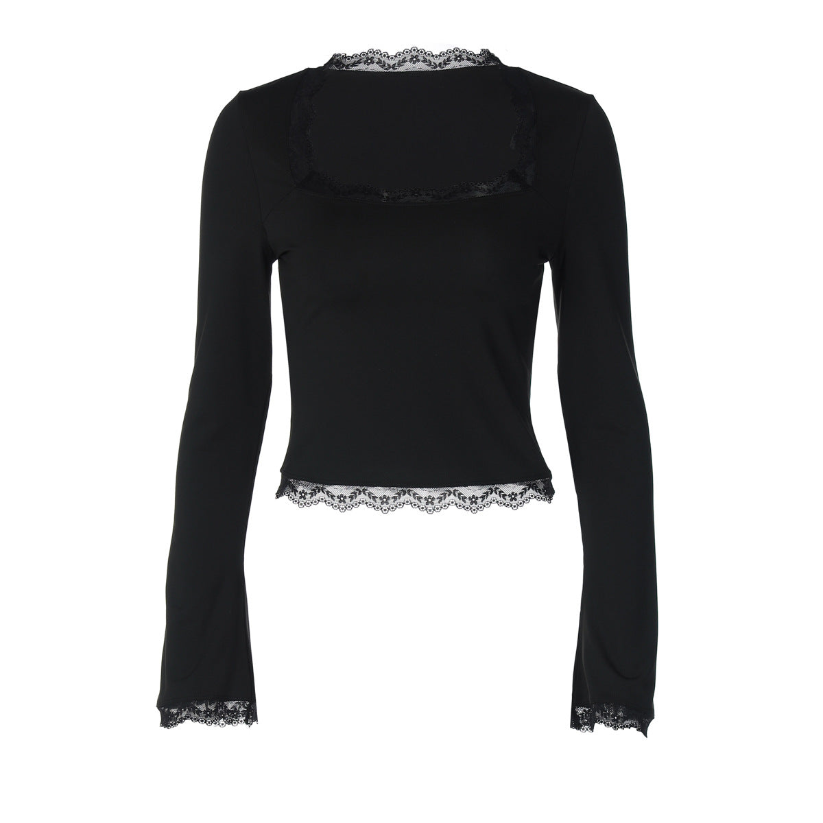 New Fashion Lace Edge Square Neck Long Sleeve Slim-fit Versatile Women's Top - Seldom Seen Styles