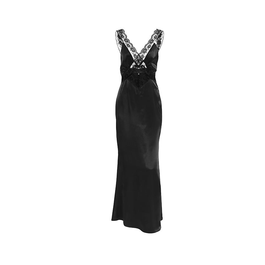 New dress French sexy hollow V-neck lace fishtail skirt autumn temperament slim fit - Seldom Seen Styles