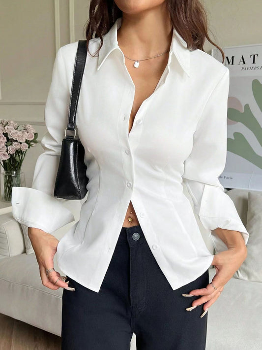 New high-end slim-fitting waist shirt irregular shirt Spice Girl versatile niche design chic top - Seldom Seen Styles