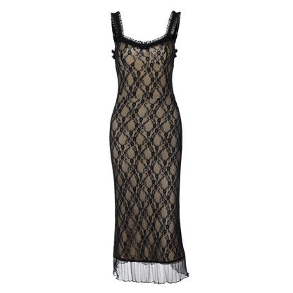 Nouvelle robe bustier mi-longue pour femme, style « sœur royale », avec détails en dentelle sexy et nœud sur la poitrine.