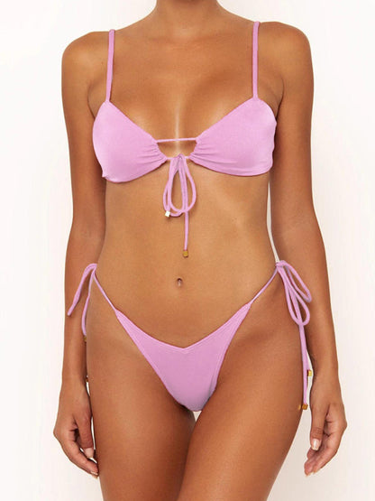 Nouveau bikini sexy à bretelles de couleur unie pour femme 