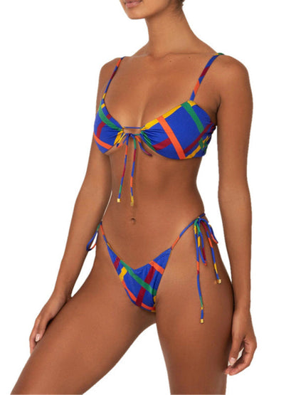 Nouveau bikini sexy à bretelles de couleur unie pour femme 