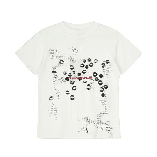 Nexoule Lip Print Graphic Tee Oversized Short Sleeve Streetwear Y2K Vintage Grunge Summer T-Shirt | Lip Riot - Seldom Seen Styles