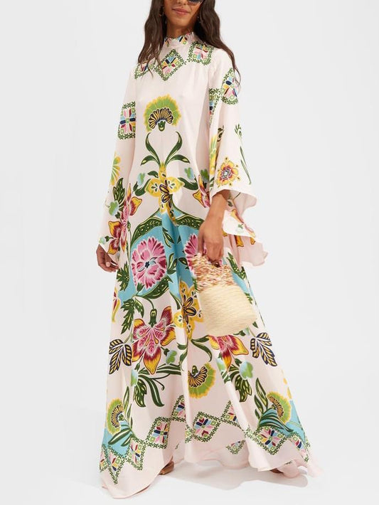 Noelle Linen Blend Loose Floral Print Long Sleeve Maxi Dress - Seldom Seen Styles