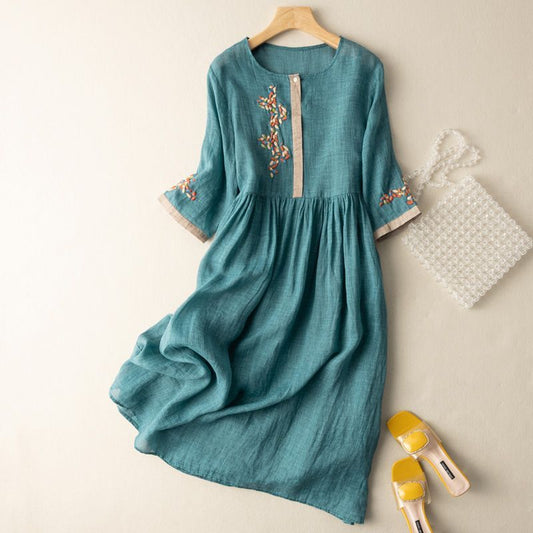 Nova Embroidered Relaxed Midi Dress Signature Line - Seldom Seen Styles