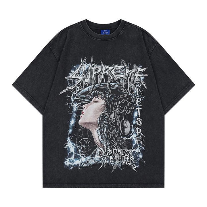 Graphic Print Short Sleeve T-Shirt Rhinestone Diamond Hip Hop Oversized Loose Fit Streetwear Punk Couple Summer Casual Tee | Drip Tee