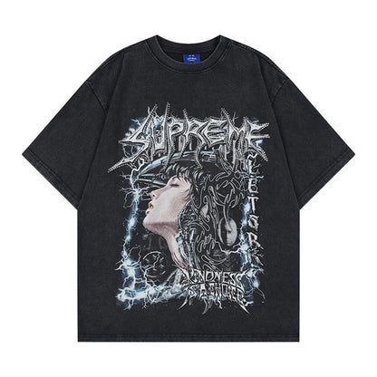 Graphic Print Short Sleeve T-Shirt Rhinestone Diamond Hip Hop Oversized Loose Fit Streetwear Punk Couple Summer Casual Tee | Drip Tee