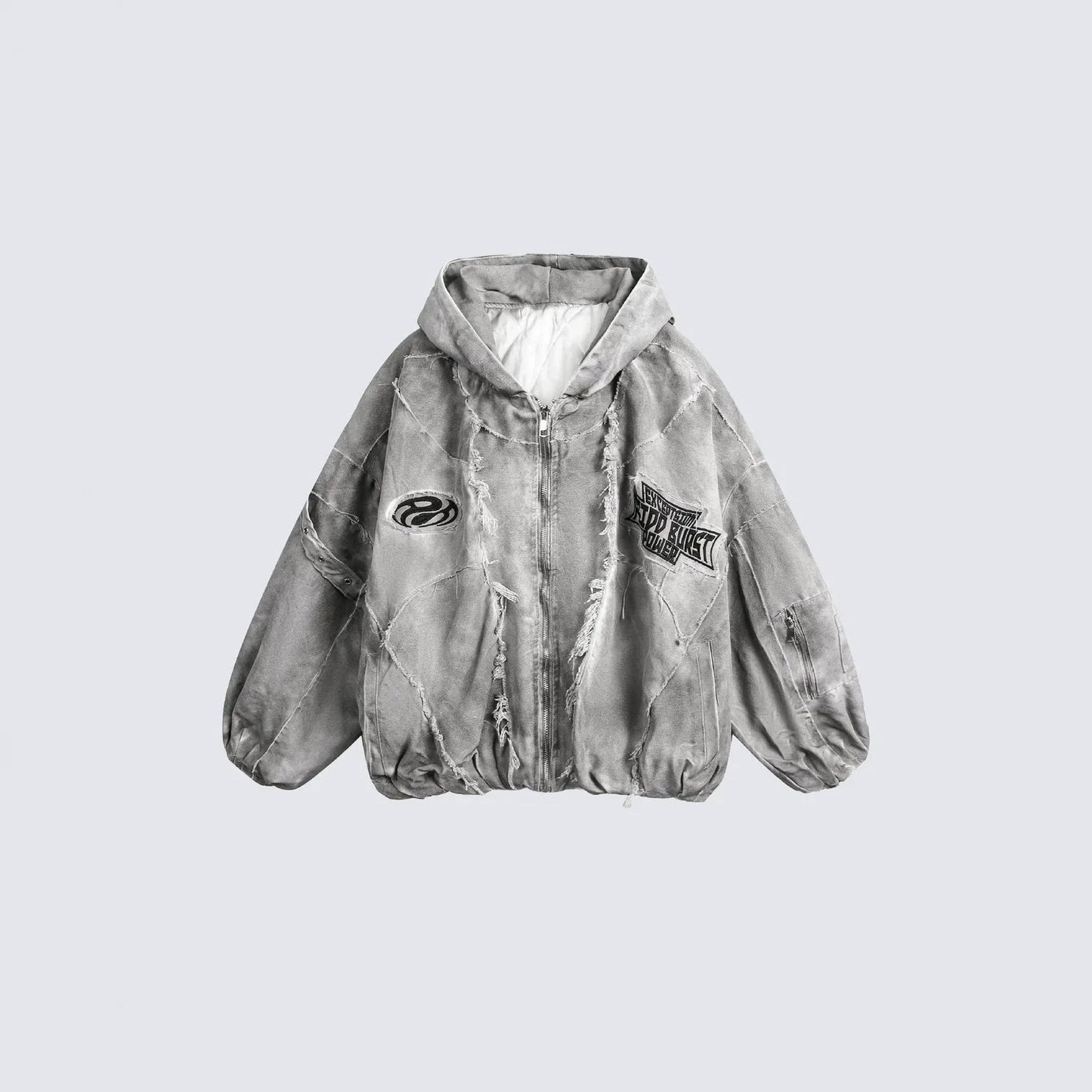 Distressed Embroidered Padded Hooded Jacket