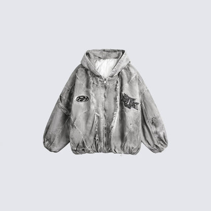 Distressed Embroidered Padded Hooded Jacket