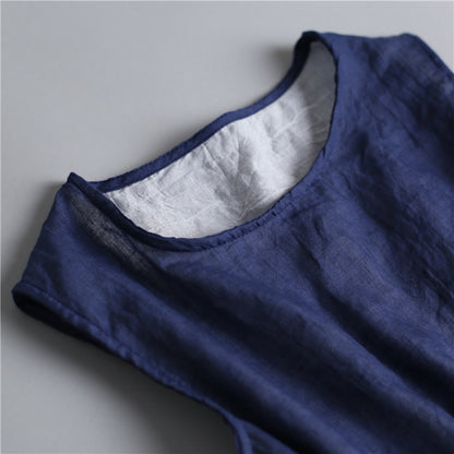 Women's Linen Blend Tank Top Sleeveless Loose Fit Tunic Blouse Casual Summer Cotton Linen Top