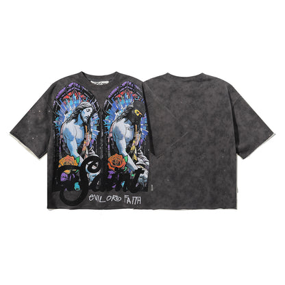 DARKAGE Skull Biker Lightning Vintage Washed Heavyweight Tee