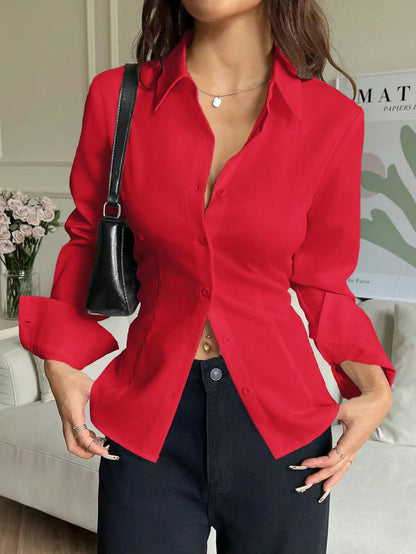 New high-end slim-fitting waist shirt irregular shirt Spice Girl versatile niche design chic top