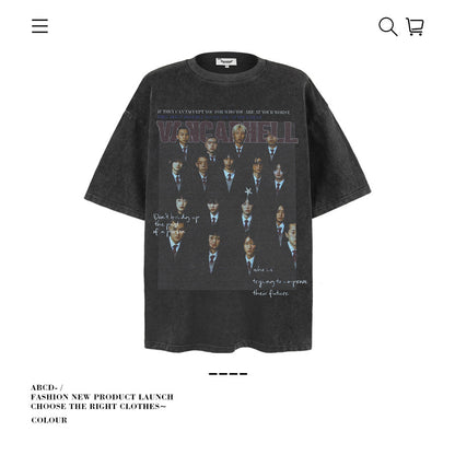 VANCARHELL 16-Grid Cartoon Avatars Graphic Tee