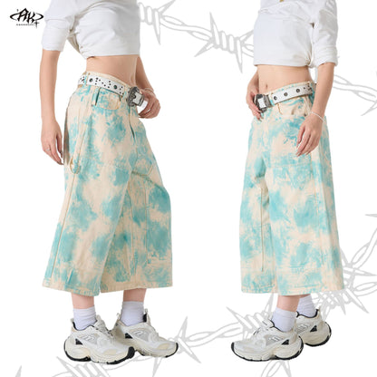 Hand-Painted Heavyweight Denim Shorts Loose Hip Hop Vintage American Street Trendy Casual Cropped Pants | Paint Shorts