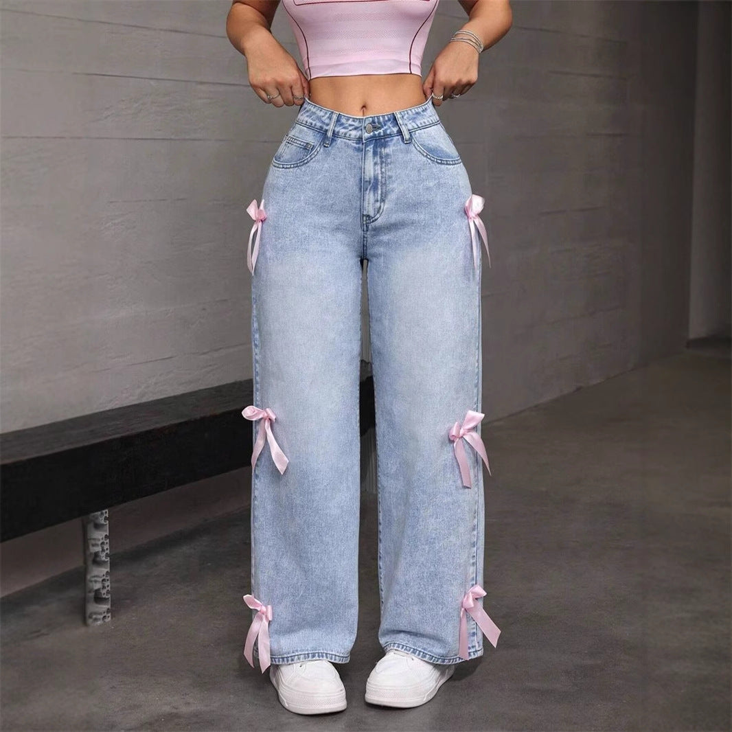 Snowflake Bow Jeans - MYSTERYBOXS
