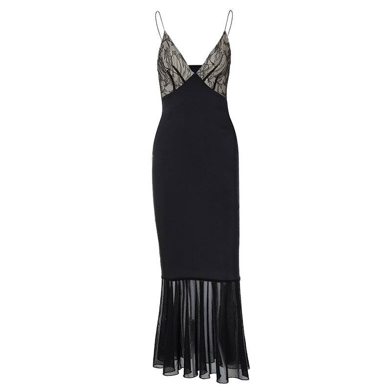 Fashion new splicing lace chest wrap royal sister style sexy slim mesh skirt pendulum suspender dress women - Seldom Seen Styles