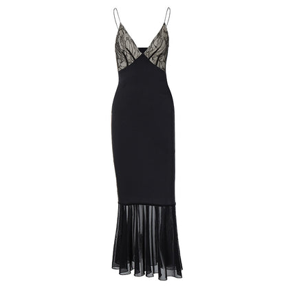 Fashion new splicing lace chest wrap royal sister style sexy slim mesh skirt pendulum suspender dress women