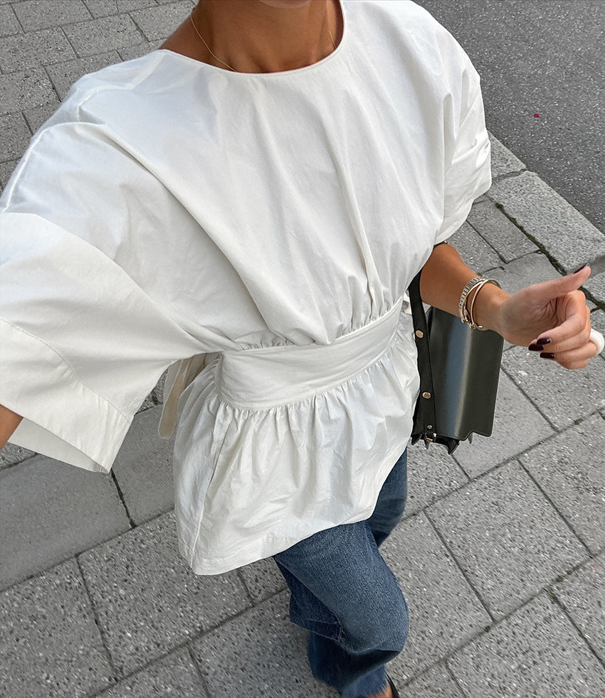 Women's White Bow Back Top Cute Versatile Casual Dressy Blouse for Going Out Brunch Date Night Street Style - Seldom Seen Styles