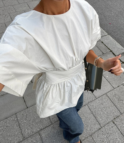 Women's White Bow Back Top Cute Versatile Casual Dressy Blouse for Going Out Brunch Date Night Street Style