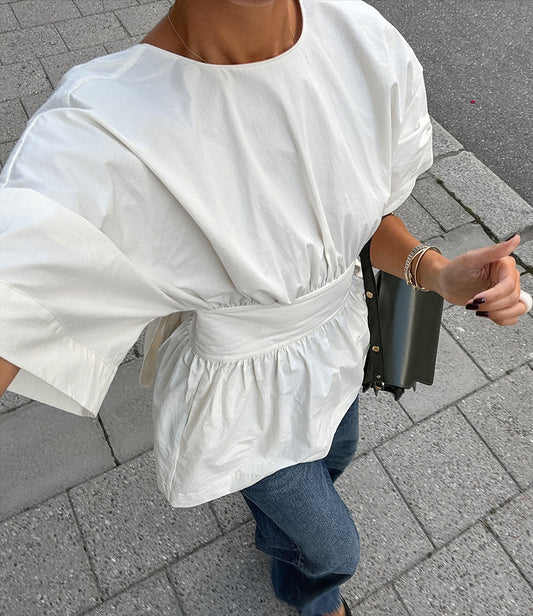 Women's White Bow Back Top Cute Versatile Casual Dressy Blouse for Going Out Brunch Date Night Street Style - Seldom Seen Styles