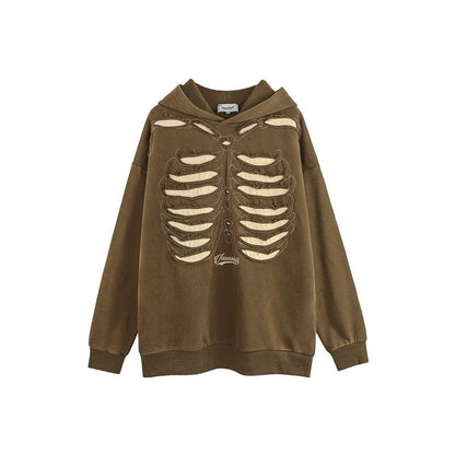 VANCARHELL Skeleton Ribcage Acid Wash Hoodie