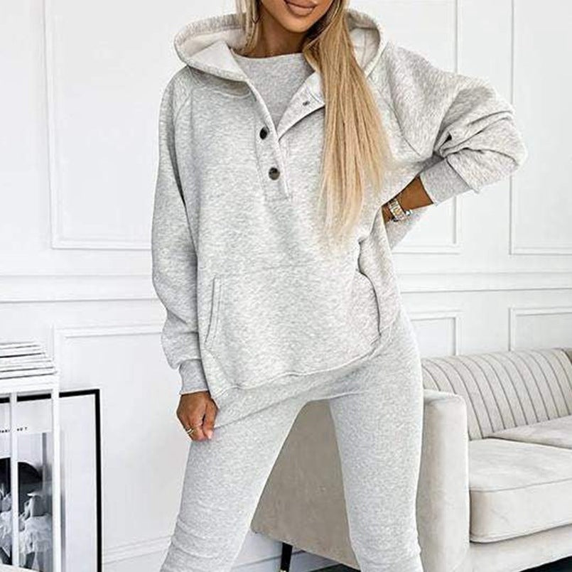 Women's Three Piece Lounge Set Hooded Sweatshirt Tank Top and Leggings Matching Tracksuit Casual Athleisure Outfit