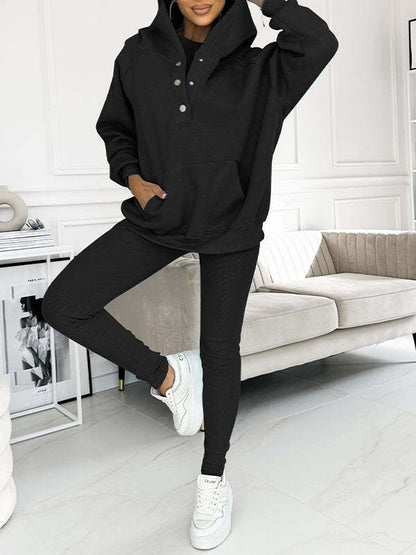 Women's Three Piece Lounge Set Hooded Sweatshirt Tank Top and Leggings Matching Tracksuit Casual Athleisure Outfit