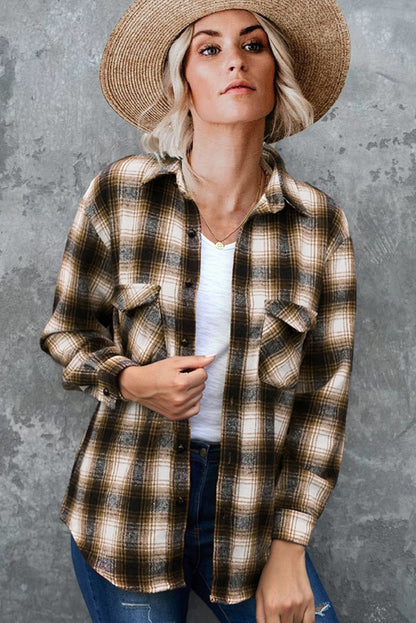 Women's Plaid Button Down Shirt Oversized Long Sleeve Flannel Shirt Jacket Casual Longline Shacket Coat