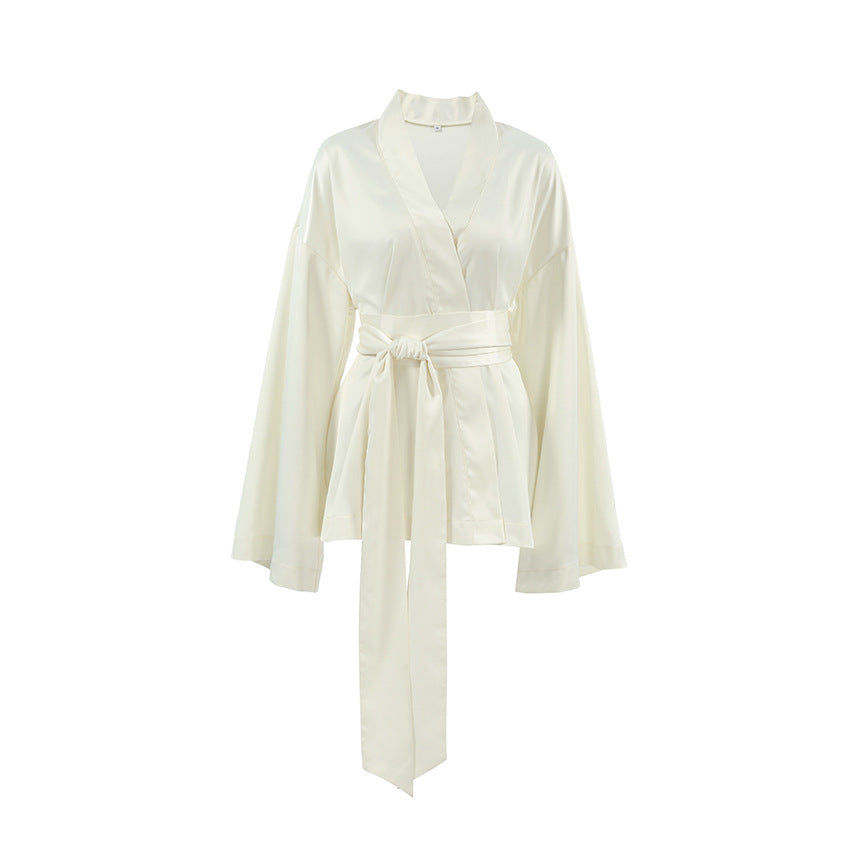 Women's Satin Wrap Mini Dress Deep V Neck Belted Elegant Long Sleeve Party Dress - Seldom Seen Styles