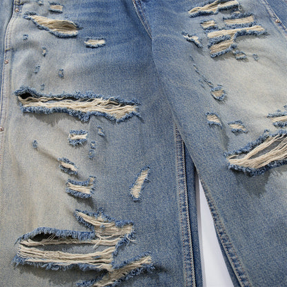 Distressed Gradient Washed Denim Wide Leg Pants Loose Straight Deconstruction Patchwork Streetwear Casual Summer Jeans | Fade Rip
