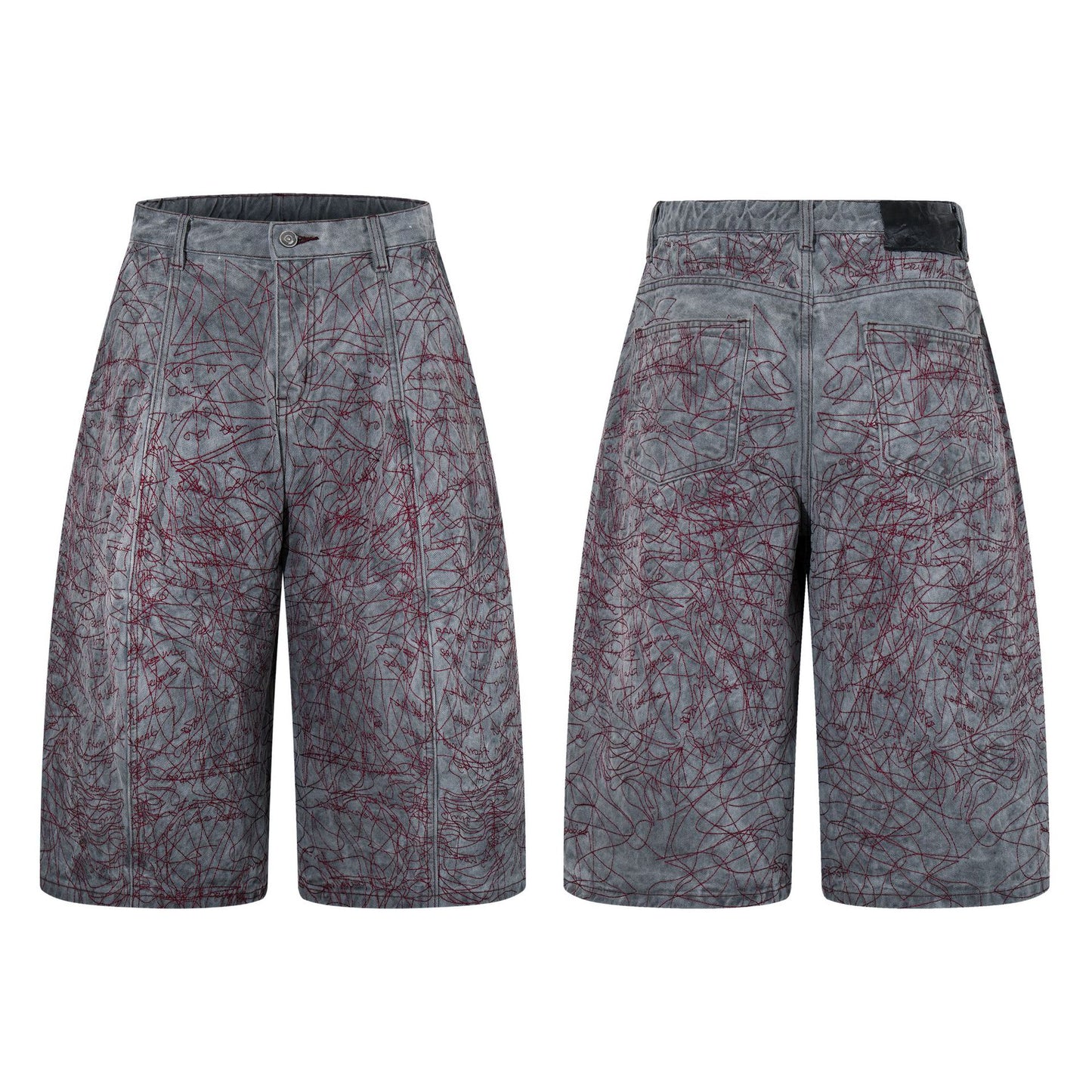 Heavy Industry Embroidery Washed Loose Cropped Shorts Retro American Hip Hop Street Trendy Casual Denim | Iron Bloom