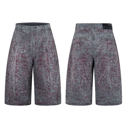 Heavy Industry Embroidery Washed Loose Cropped Shorts Retro American Hip Hop Street Trendy Casual Denim | Iron Bloom