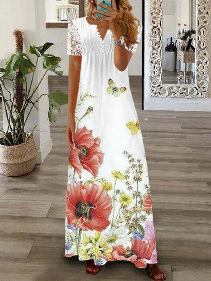 Women's Lace Maxi Dress Long Sleeve Boho Spring Summer Casual Dress