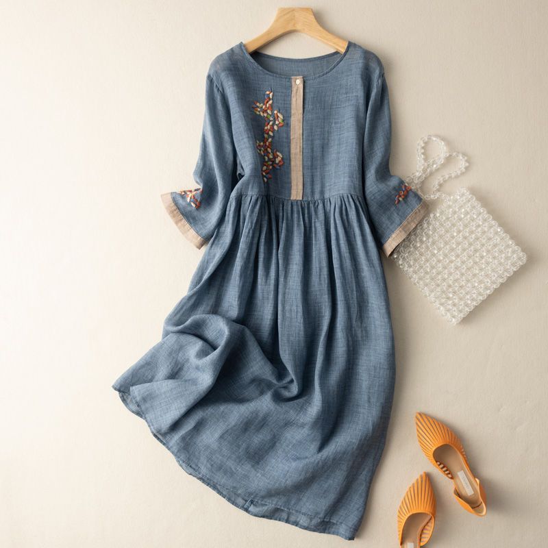Nova Embroidered Relaxed Midi Dress Signature Line - Seldom Seen Styles