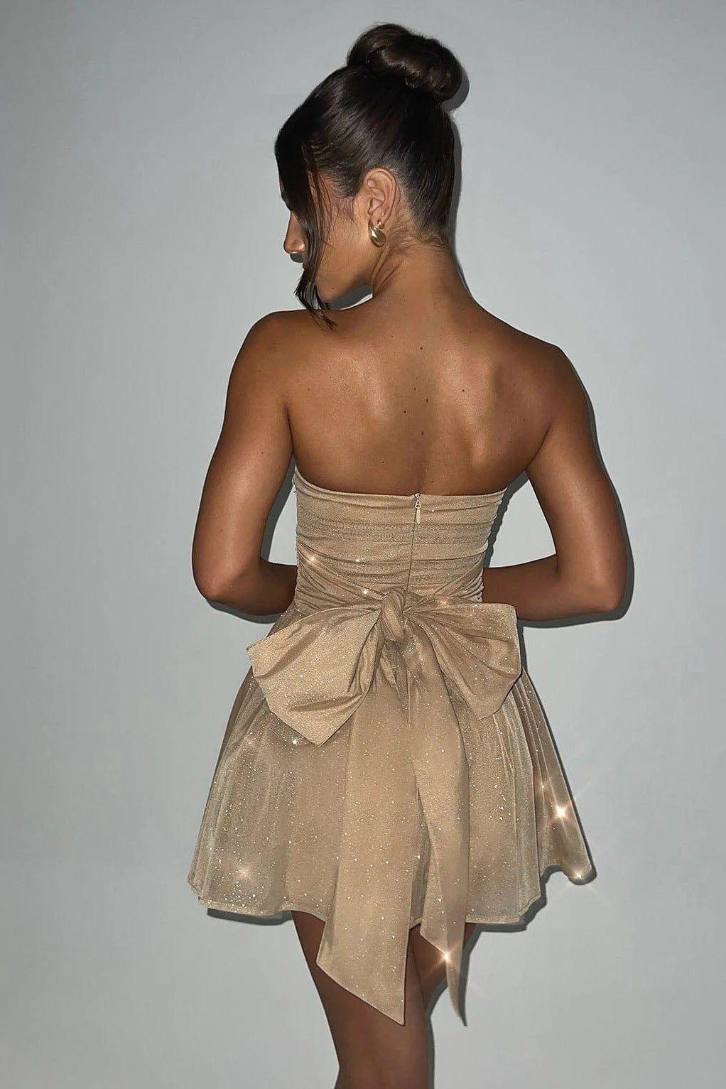 Women's Black Glitter Strapless Mini Dress Sparkly Party Dress - Seldom Seen Styles